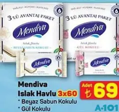 MENDİVA ISLAK HAVLU MENDİL 3X60'LI fiyat ve kampanya bilgisi